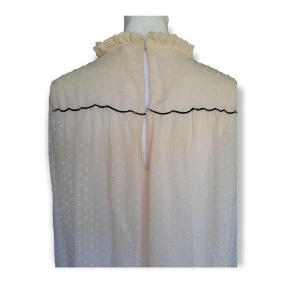 𝅺ZARA Swiss‎ Dot Sheer Sleeved Beaded Neckline Blouse Light Pink Medium - Picture 6 of 11